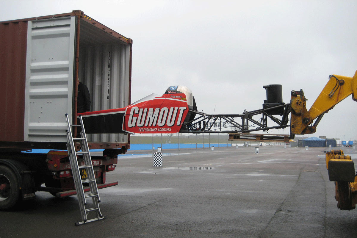 unloading a container full of parts